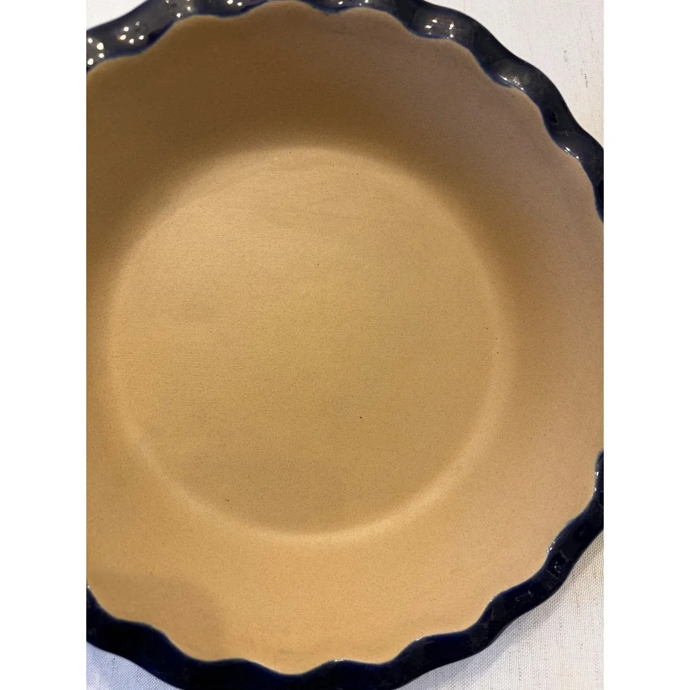 Pampered Chef Deep Dish Pie Plate Blue 9in Excellent Scalloped Stoneware
